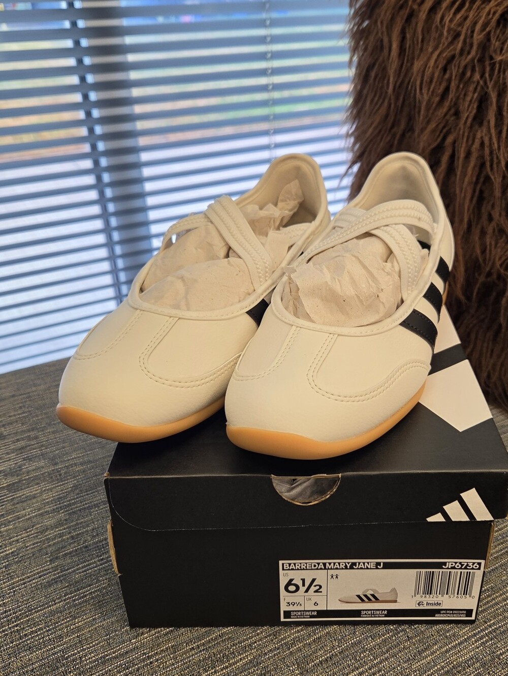 ADIDAS BARREDA White & Black Mary Jane Sneakers with Gum Sole